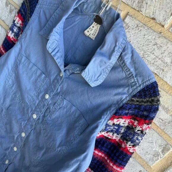 Free People Knit Long Sleeve Blue Chambray Shirt Women's Size XS. - Picture 5 of 7
